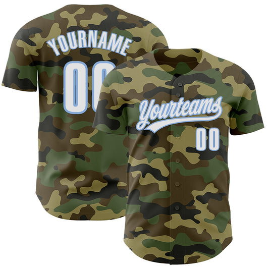 Custom Camo White-Light Blue Authentic Salute To Service Baseball Jersey - Main View