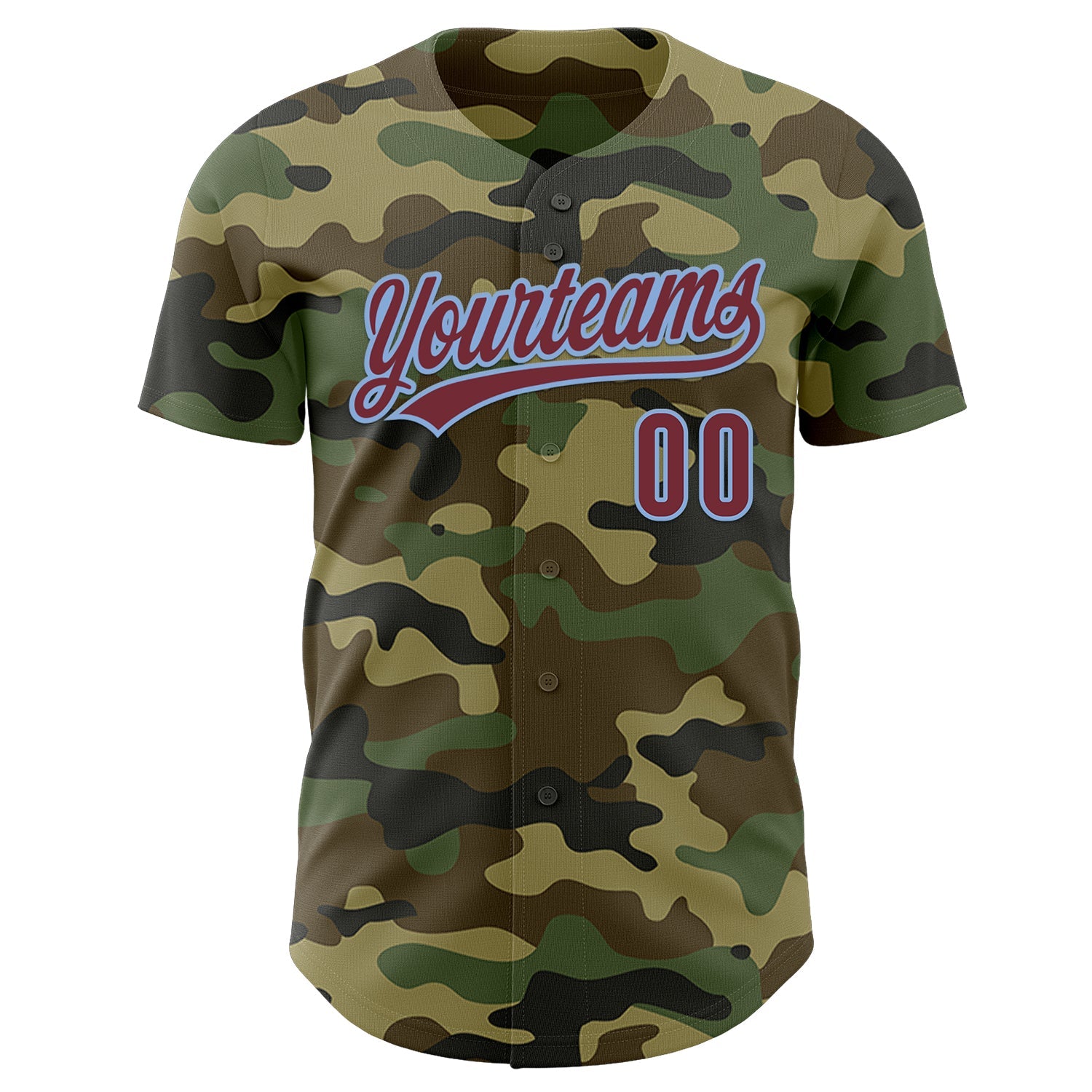 Custom Camo Burgundy-Light Blue Authentic Salute To Service Baseball Jersey view 2