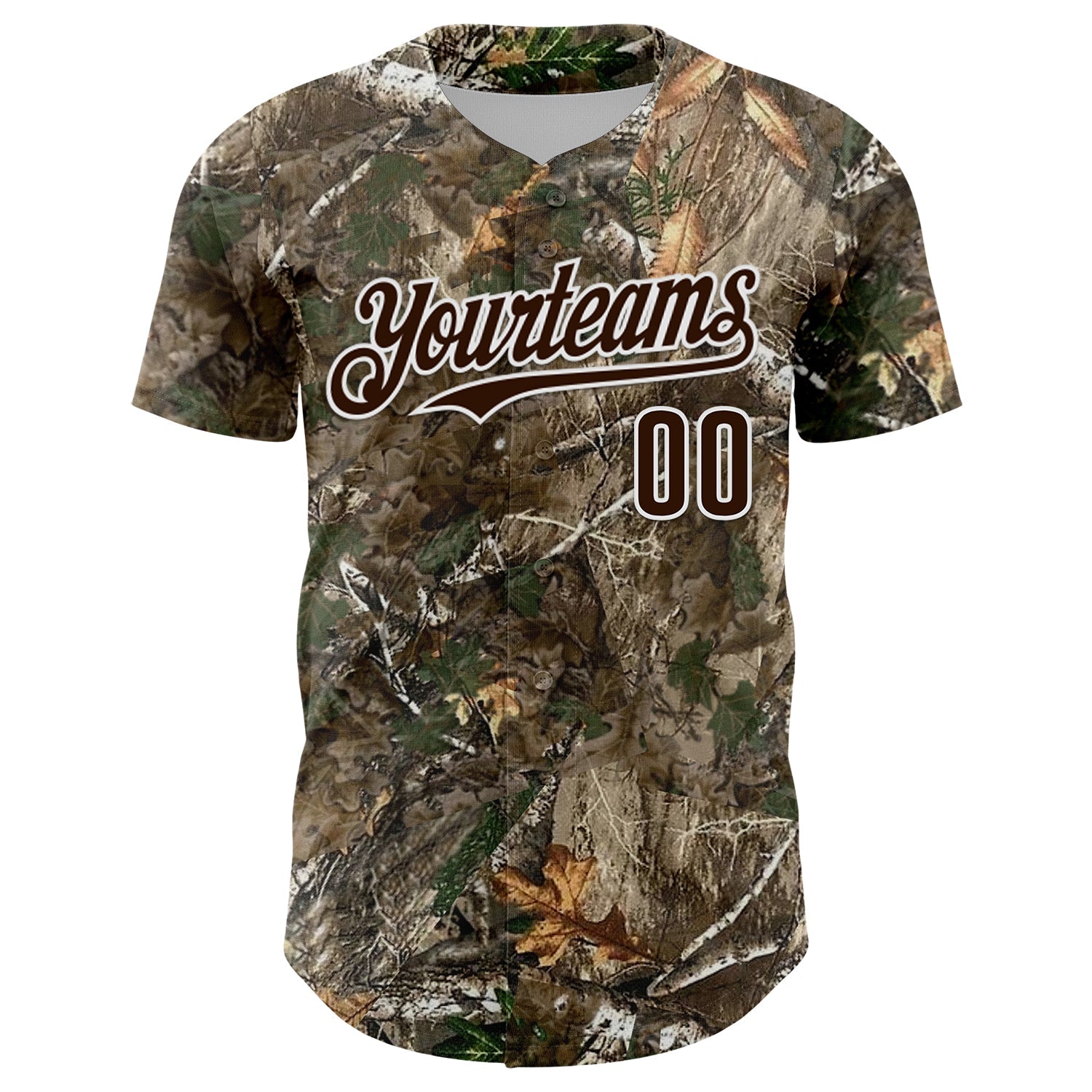 Custom Camo Brown-White Woodland Forest Camouflage Authentic Salute To Service Baseball Jersey view 2