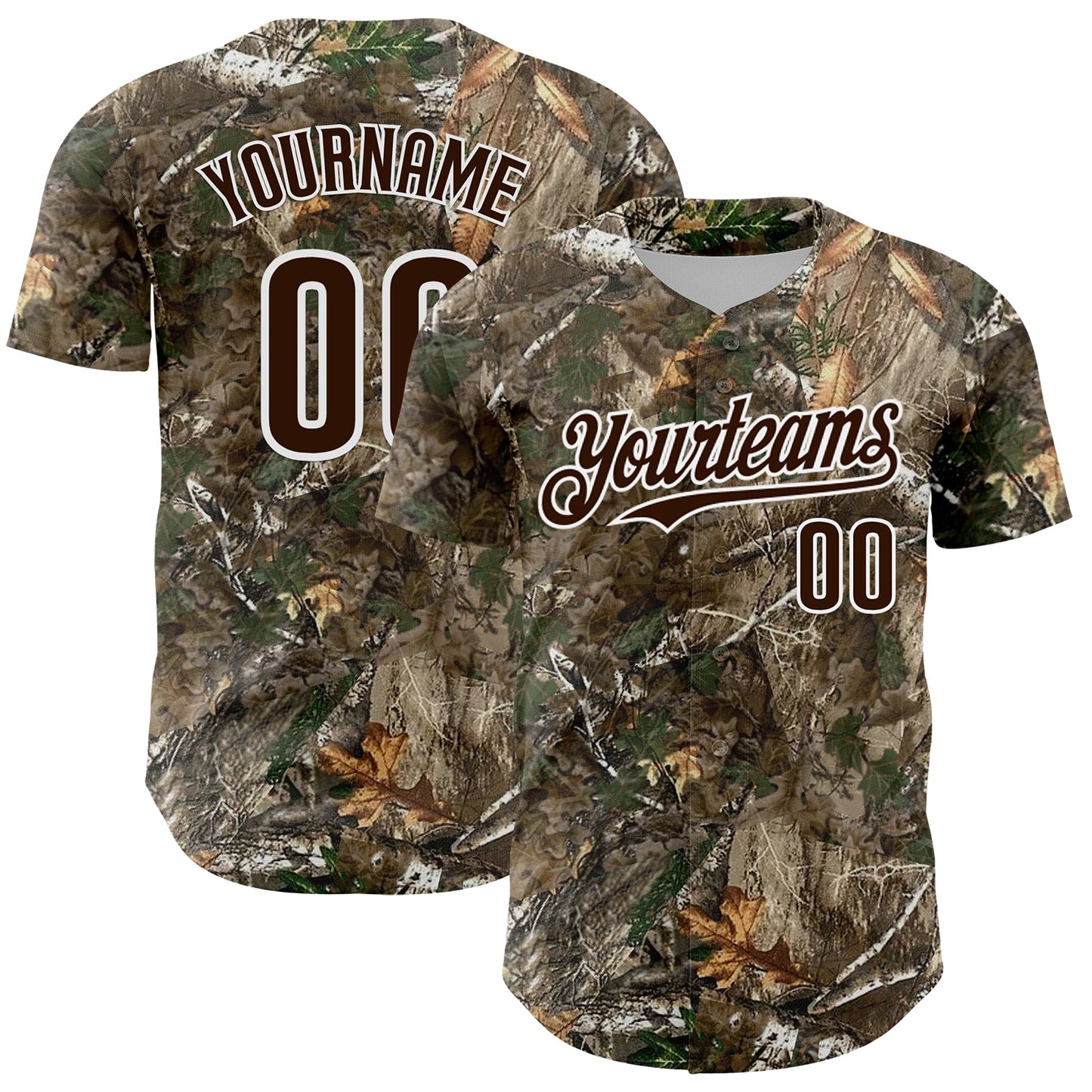 Custom Camo Brown-White Woodland Forest Camouflage Authentic Salute To Service Baseball Jersey - Main View