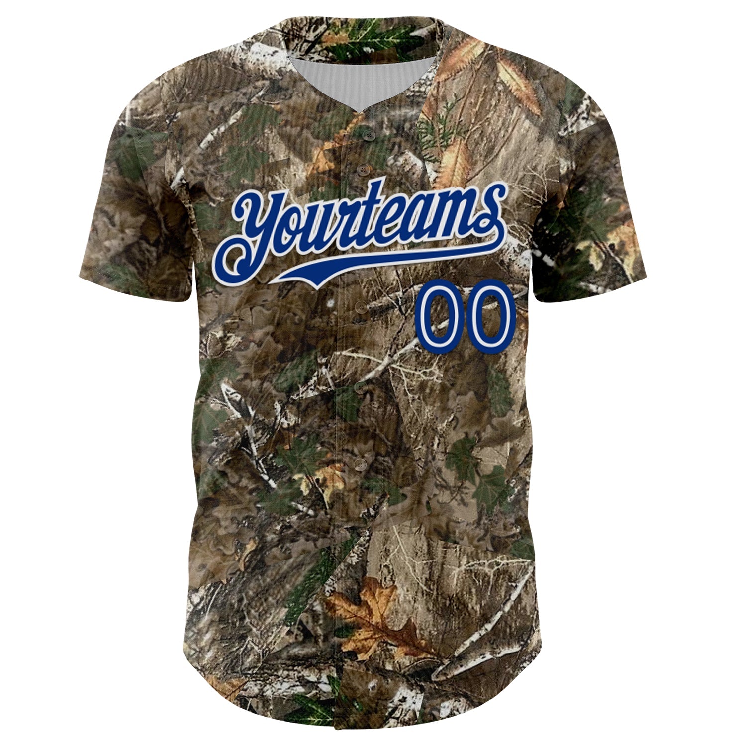 Custom Camo White-Royal Woodland Forest Camouflage Authentic Salute To Service Baseball Jersey view 2