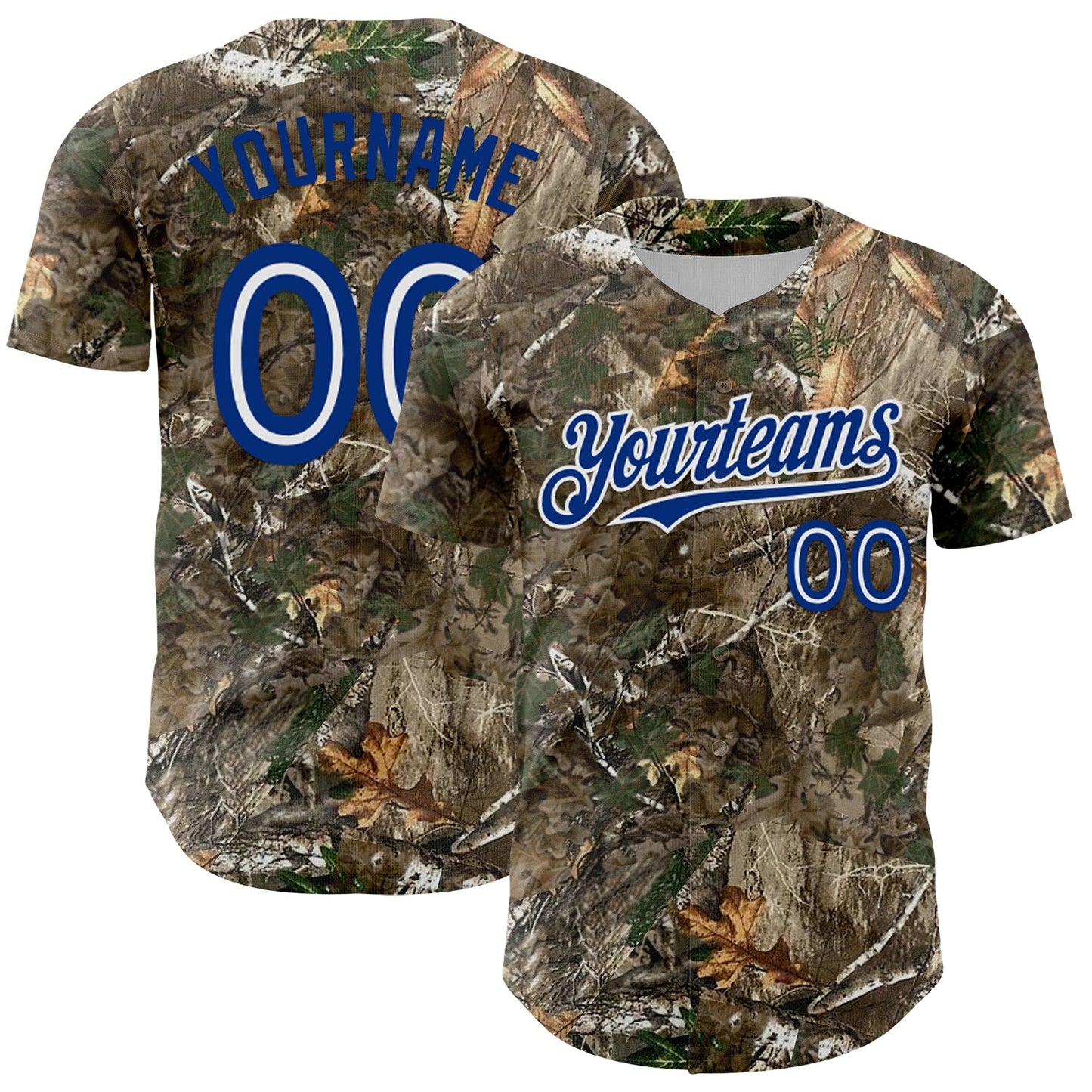 Custom Camo White-Royal Woodland Forest Camouflage Authentic Salute To Service Baseball Jersey - Main View