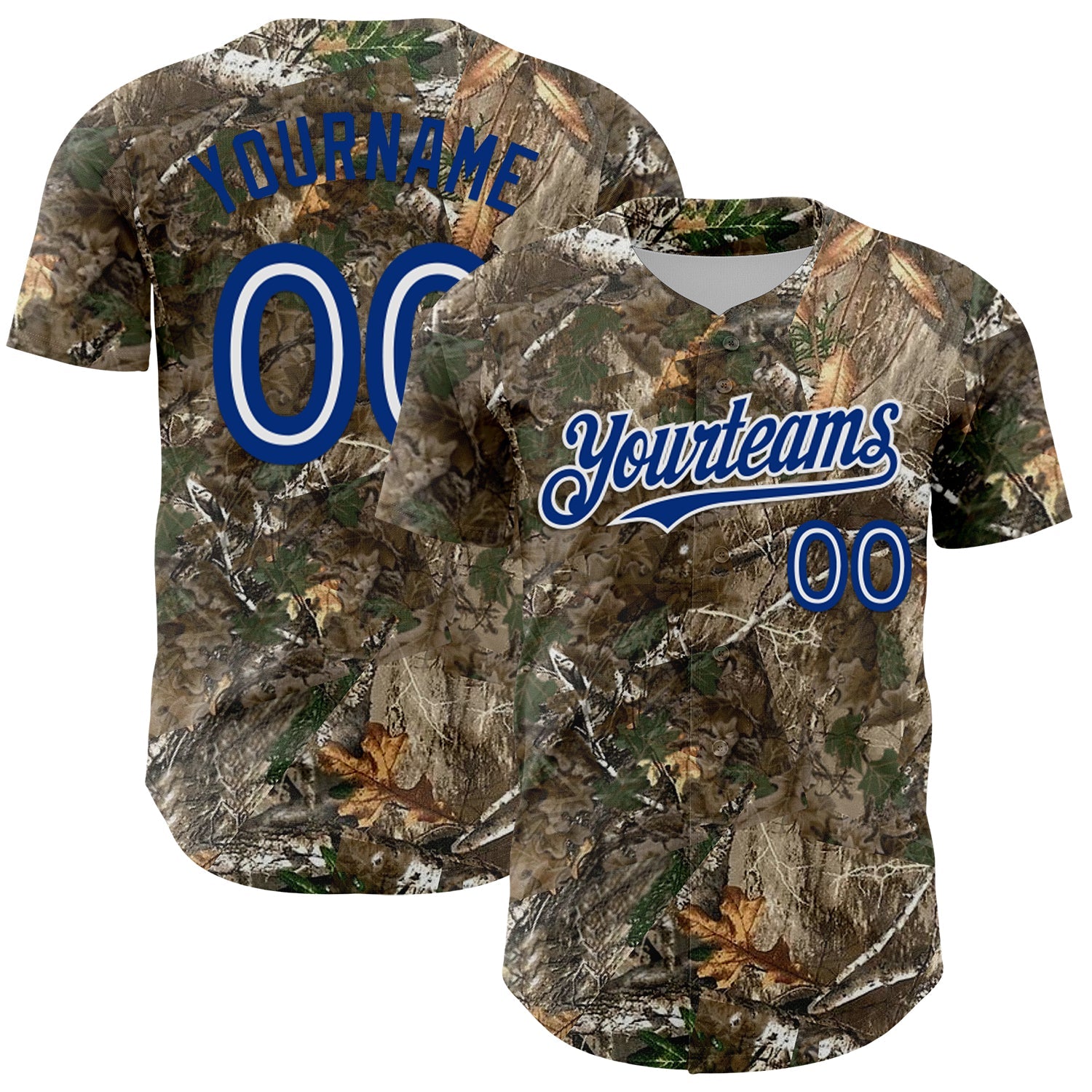 Custom Camo White-Royal Woodland Forest Camouflage Authentic Salute To Service Baseball Jersey - Main View
