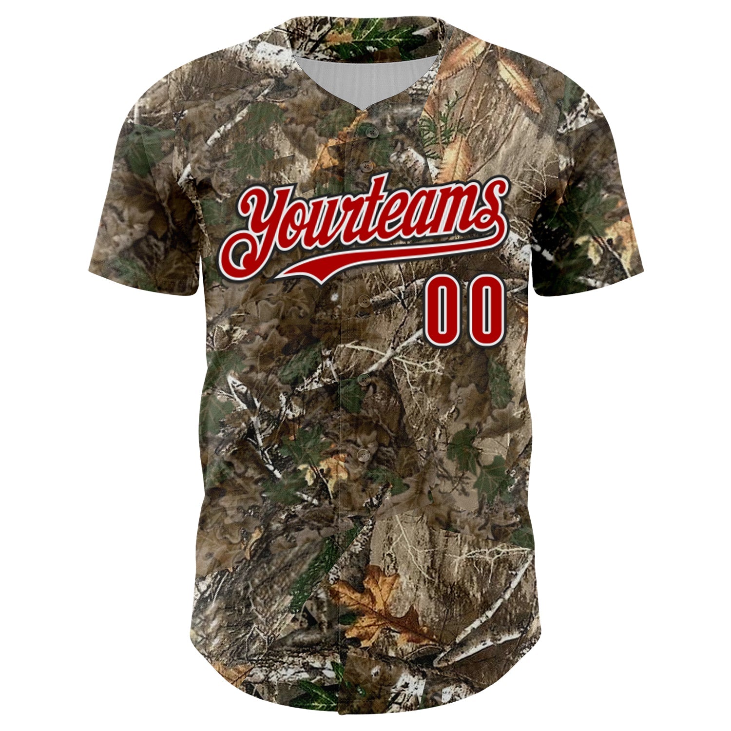 Custom Camo Red White-Black Woodland Forest Camouflage Authentic Salute To Service Baseball Jersey view 2
