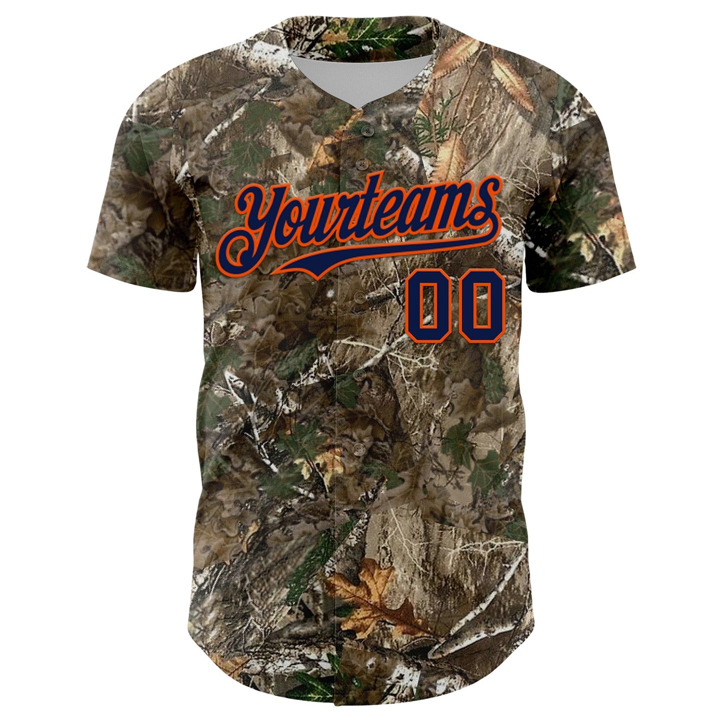 Custom Camo Navy-Orange Woodland Forest Camouflage Authentic Salute To Service Baseball Jersey view 2