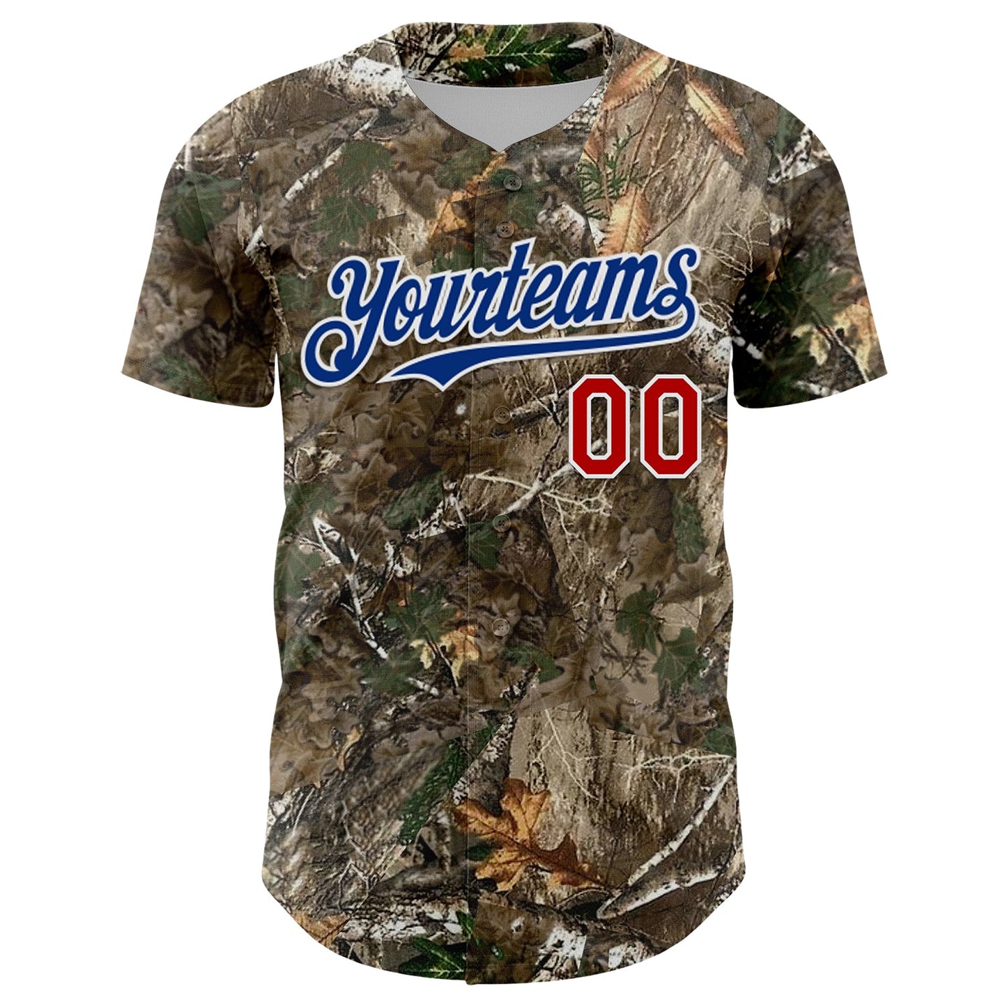 Custom Camo Royal Red-White Woodland Forest Camouflage Authentic Salute To Service Baseball Jersey view 2