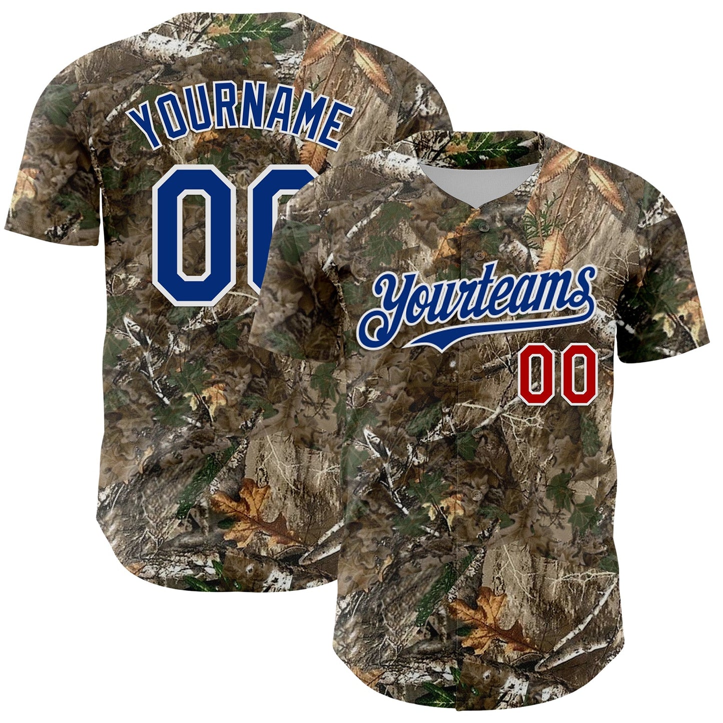 Custom Camo Royal Red-White Woodland Forest Camouflage Authentic Salute To Service Baseball Jersey - Main View