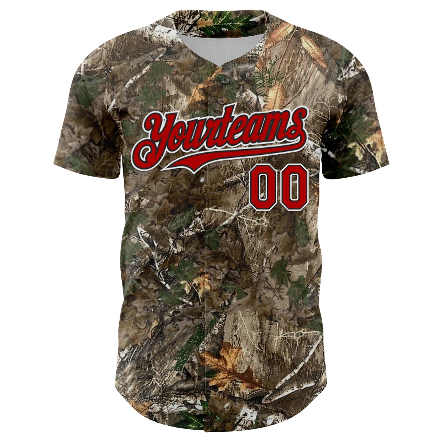 Custom Camo Red Black-White Woodland Forest Camouflage Authentic Salute To Service Baseball Jersey view 2