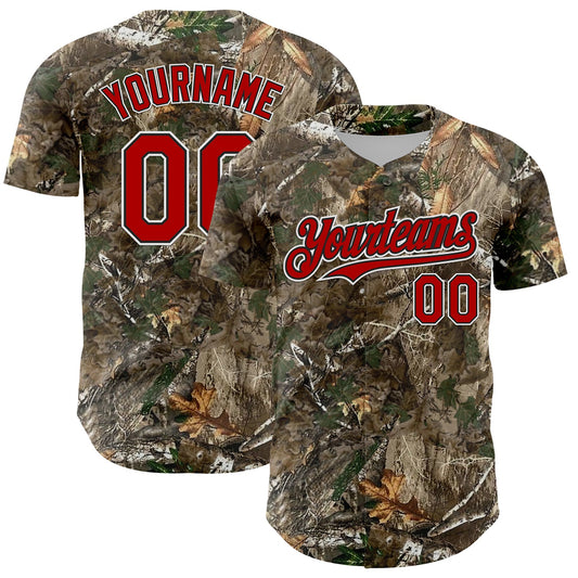 Custom Camo Red Black-White Woodland Forest Camouflage Authentic Salute To Service Baseball Jersey - Main View