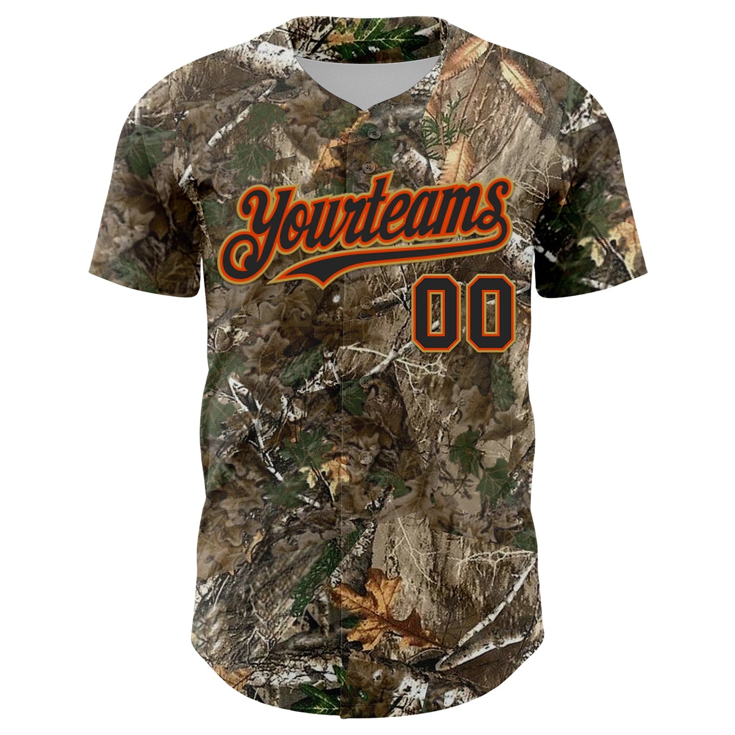 Custom Camo Black Orange-Old Gold Woodland Forest Camouflage Authentic Salute To Service Baseball Jersey view 2