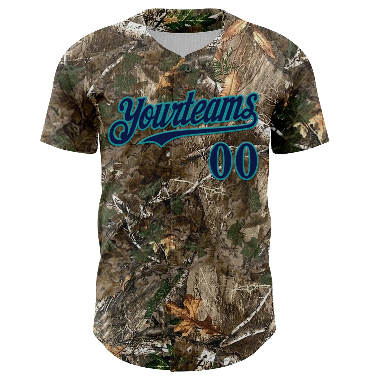 Custom Camo Navy-Teal Woodland Forest Camouflage Authentic Salute To Service Baseball Jersey view 2