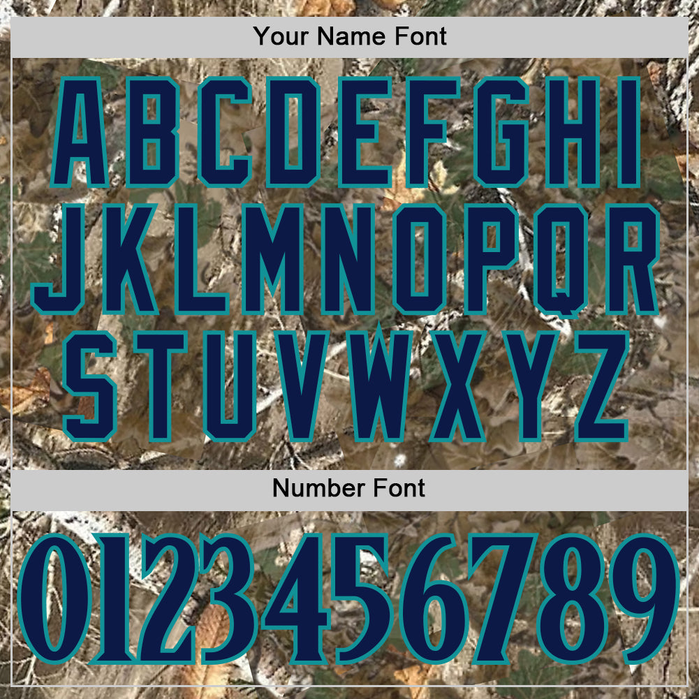 Custom Camo Navy-Teal Woodland Forest Camouflage Authentic Salute To Service Baseball Jersey view 5