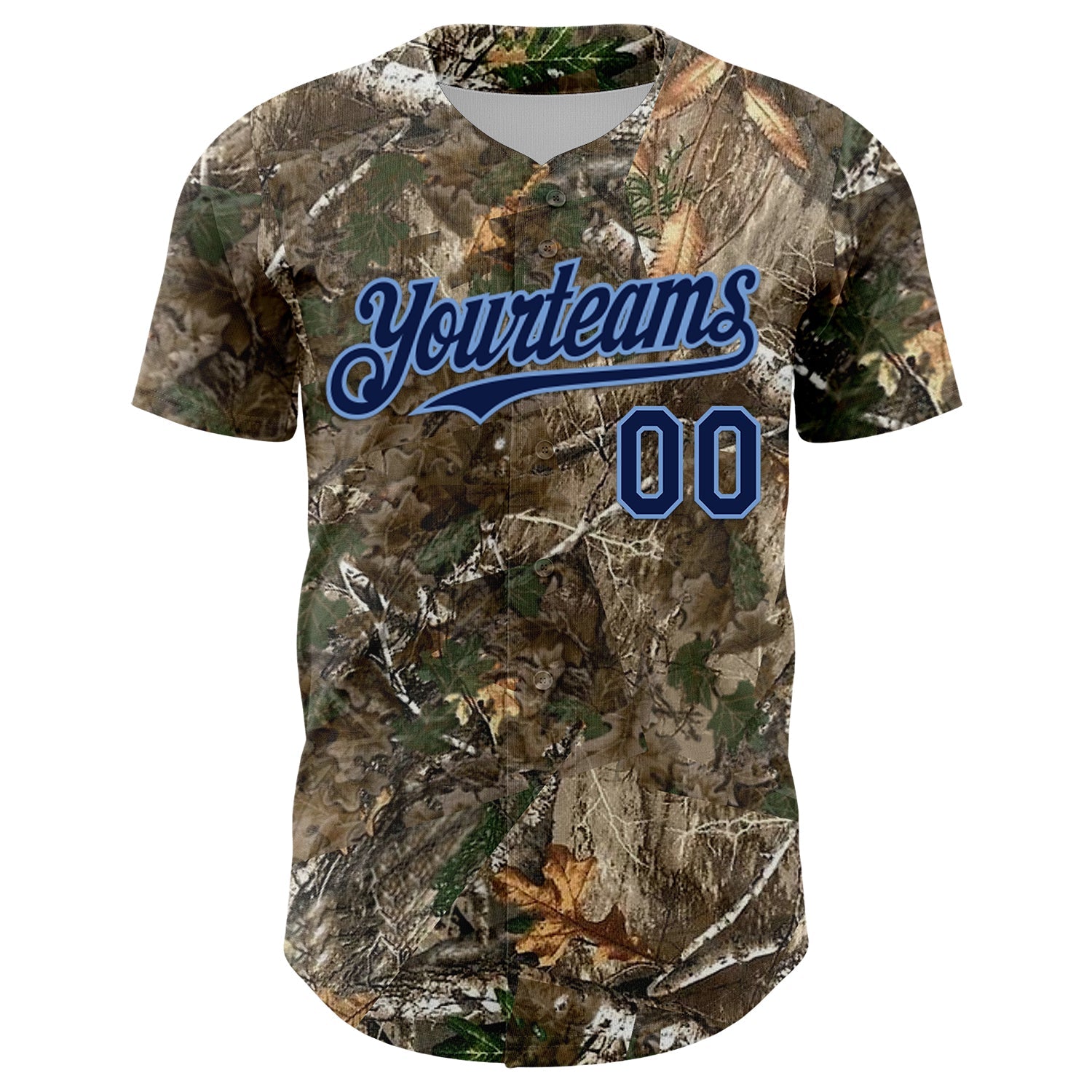 Custom Camo Navy-Powder Blue Woodland Forest Camouflage Authentic Salute To Service Baseball Jersey view 2