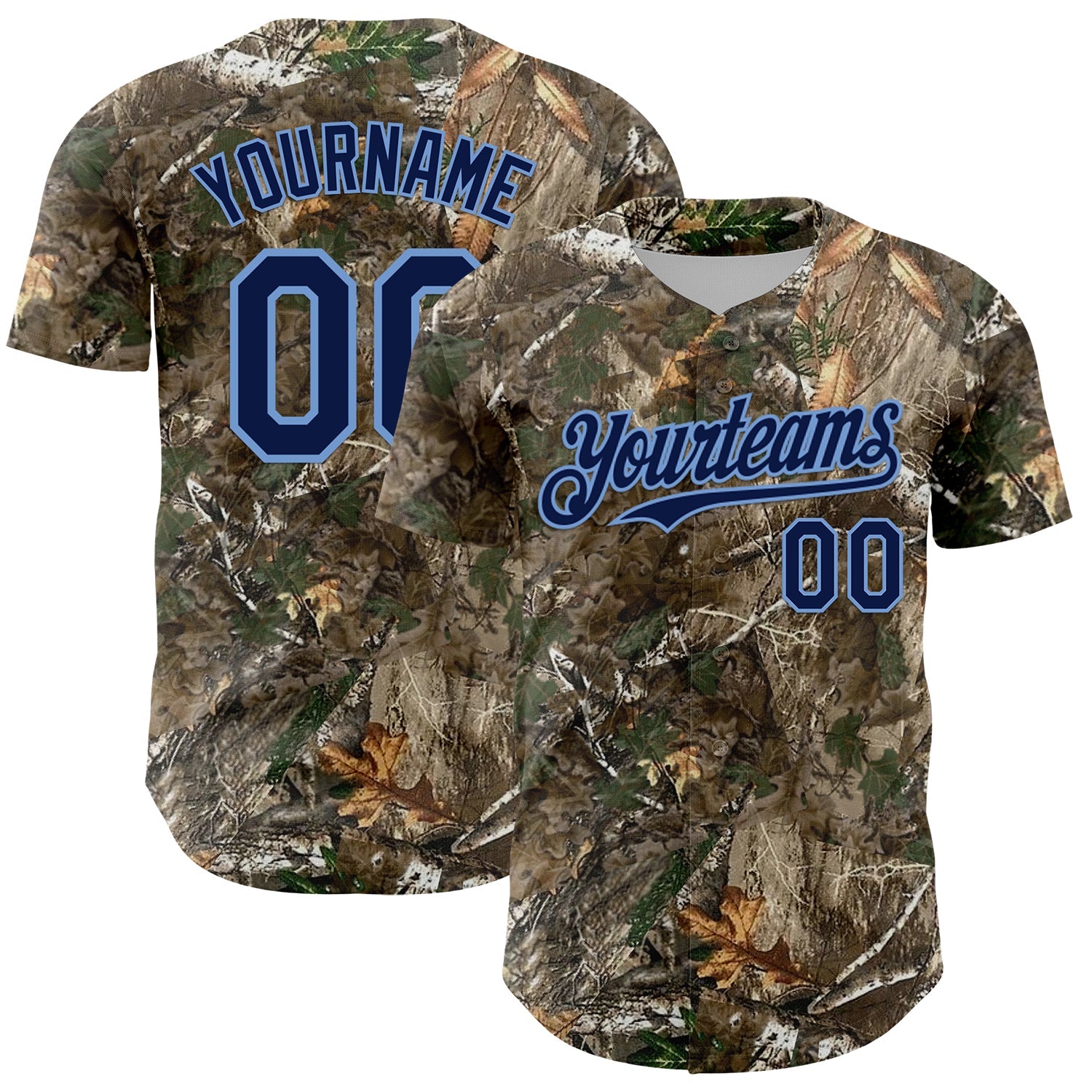 Custom Camo Navy-Powder Blue Woodland Forest Camouflage Authentic Salute To Service Baseball Jersey - Main View