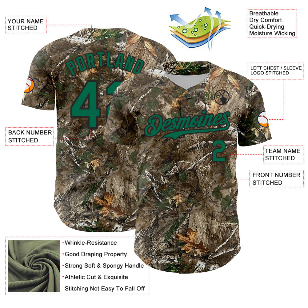 Custom Camo Kelly Green-Black Woodland Forest Camouflage Authentic Salute To Service Baseball Jersey view 3