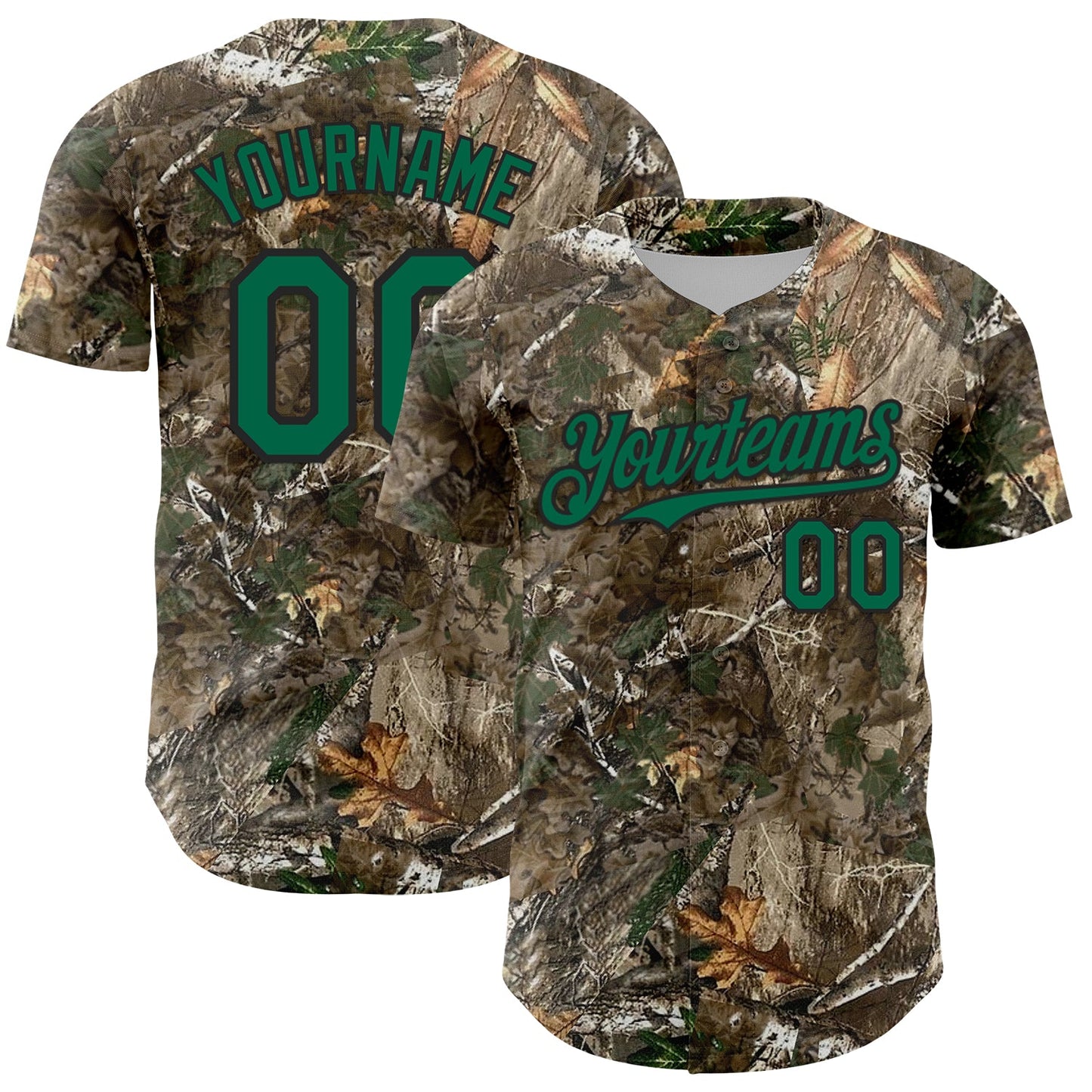 Custom Camo Kelly Green-Black Woodland Forest Camouflage Authentic Salute To Service Baseball Jersey - Main View