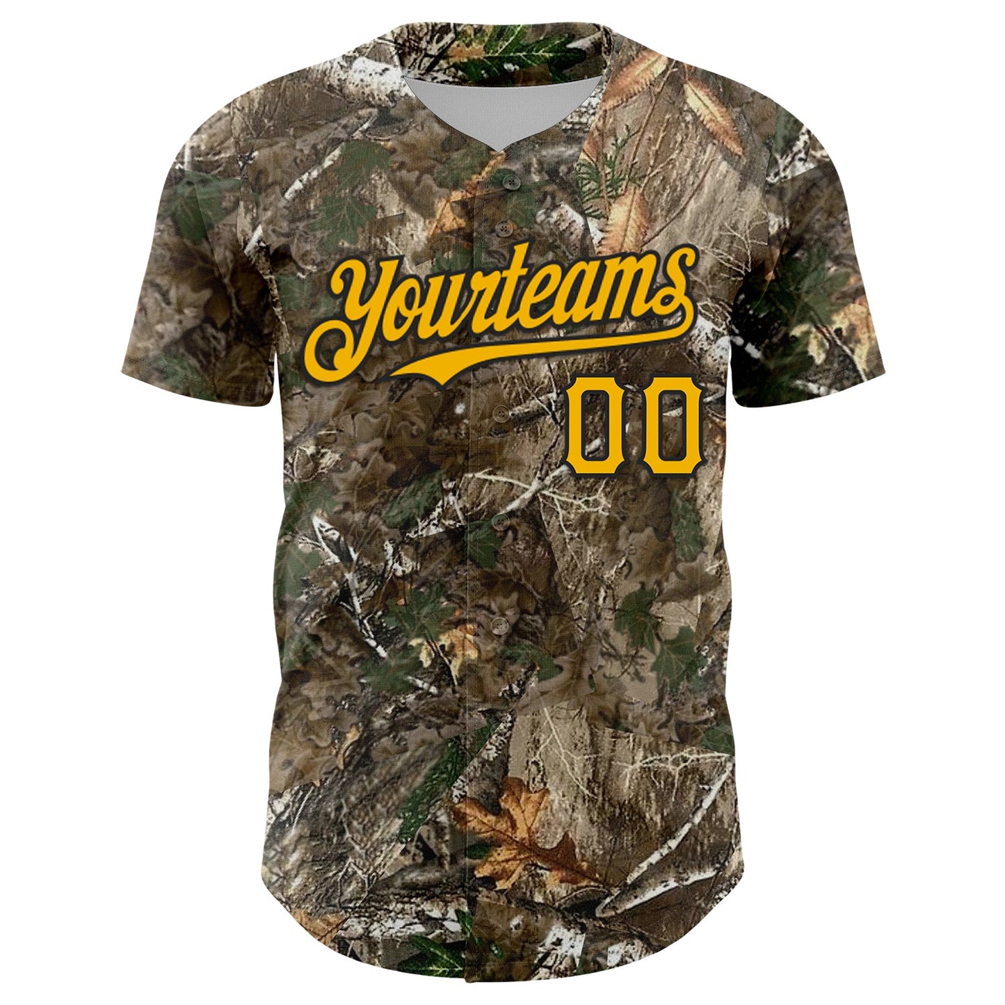 Custom Camo Gold-Black Woodland Forest Camouflage Authentic Salute To Service Baseball Jersey view 2