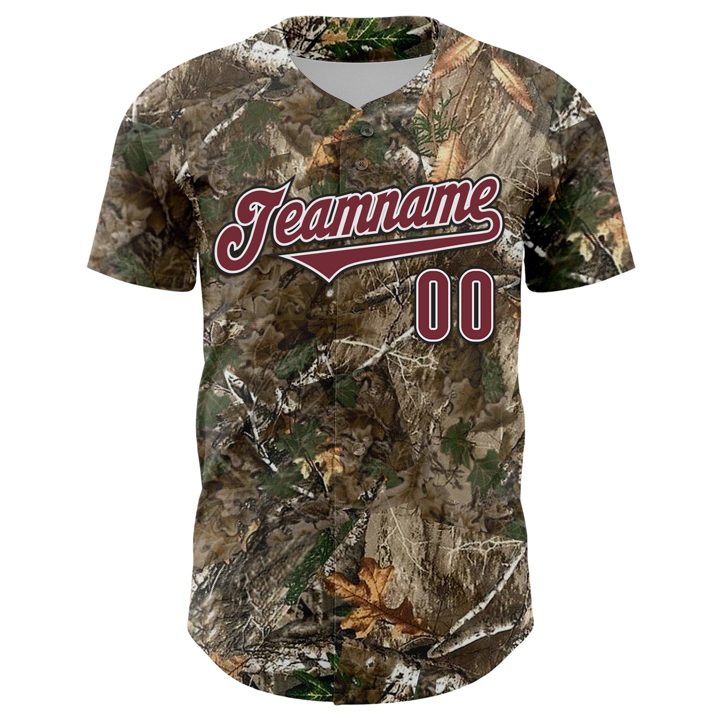 Custom Camo Burgundy White-Black Woodland Forest Camouflage Authentic Salute To Service Baseball Jersey view 2