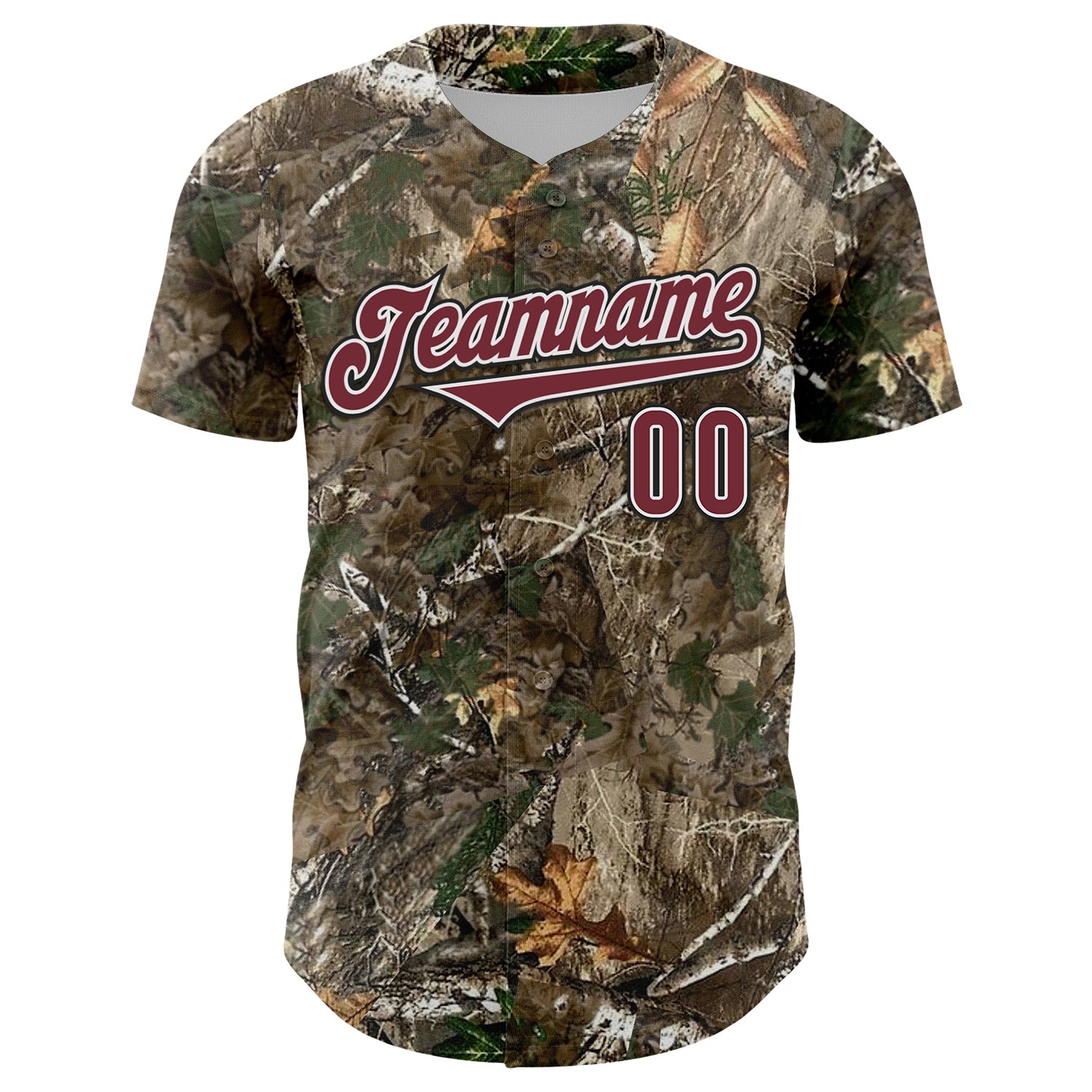 Custom Camo Burgundy White-Black Woodland Forest Camouflage Authentic Salute To Service Baseball Jersey view 2