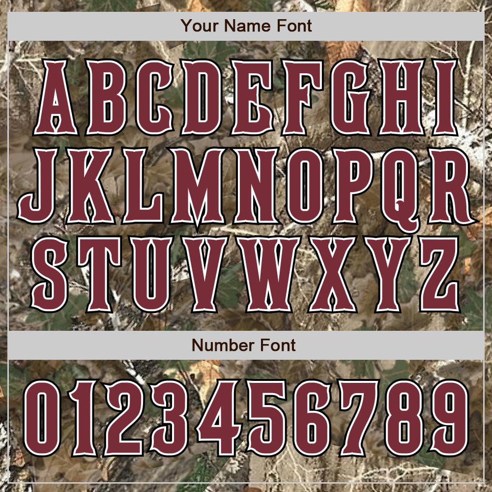 Custom Camo Burgundy White-Black Woodland Forest Camouflage Authentic Salute To Service Baseball Jersey view 5