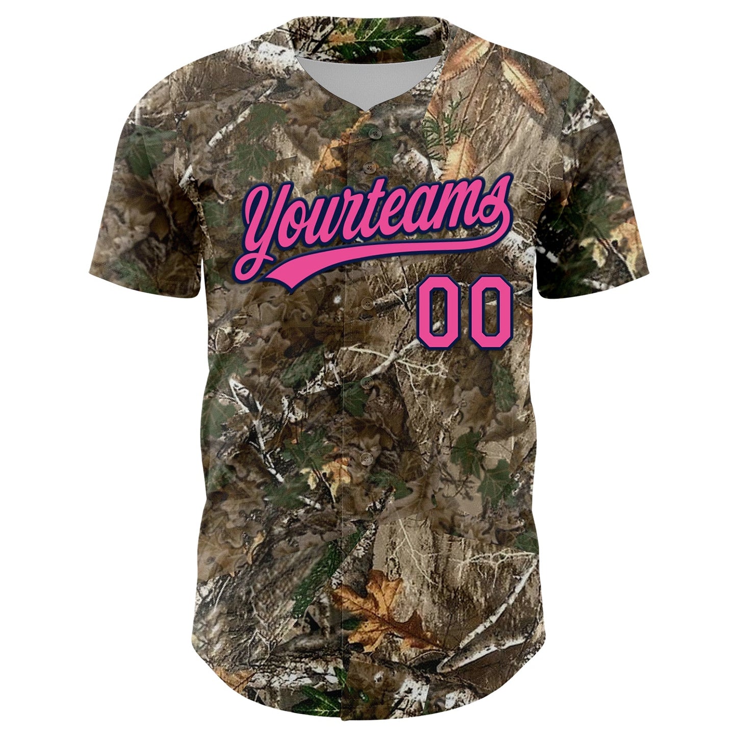 Custom Camo Pink-Navy Woodland Forest Camouflage Authentic Salute To Service Baseball Jersey view 2