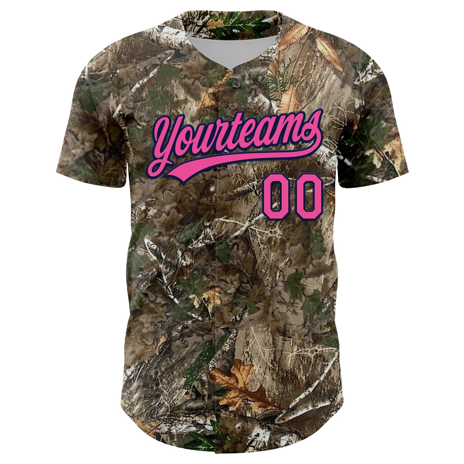Custom Camo Pink-Navy Woodland Forest Camouflage Authentic Salute To Service Baseball Jersey view 2