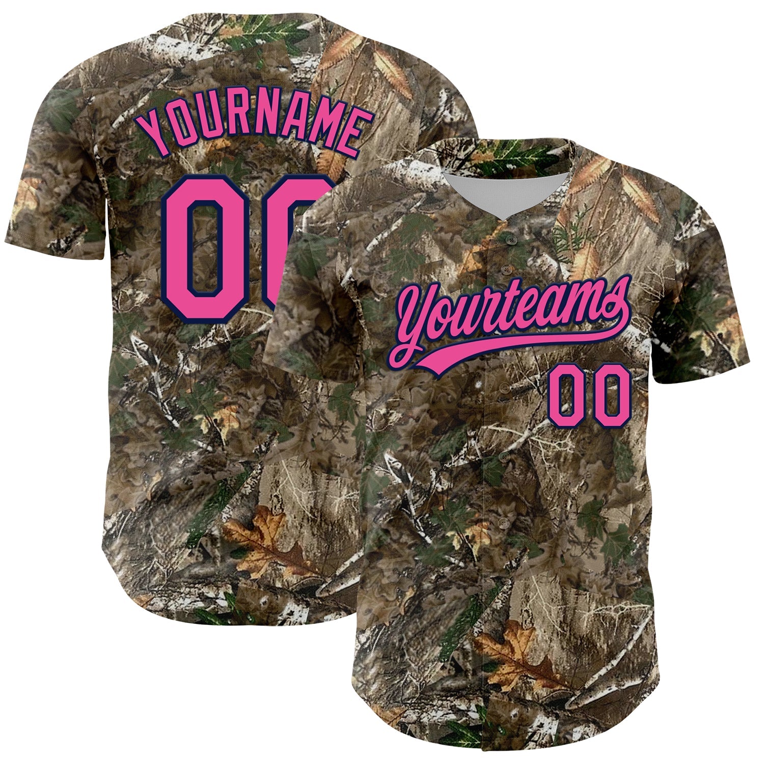 Custom Camo Pink-Navy Woodland Forest Camouflage Authentic Salute To Service Baseball Jersey - Main View