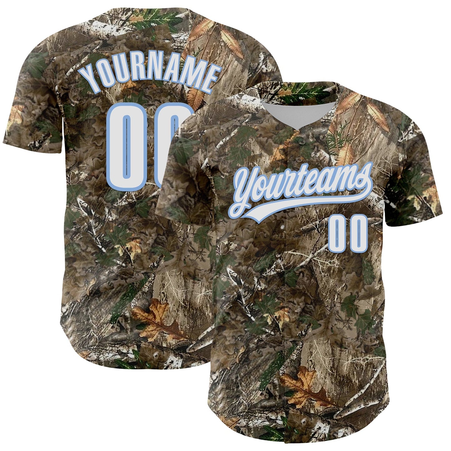 Custom Camo White-Light Blue Woodland Forest Camouflage Authentic Salute To Service Baseball Jersey - Main View