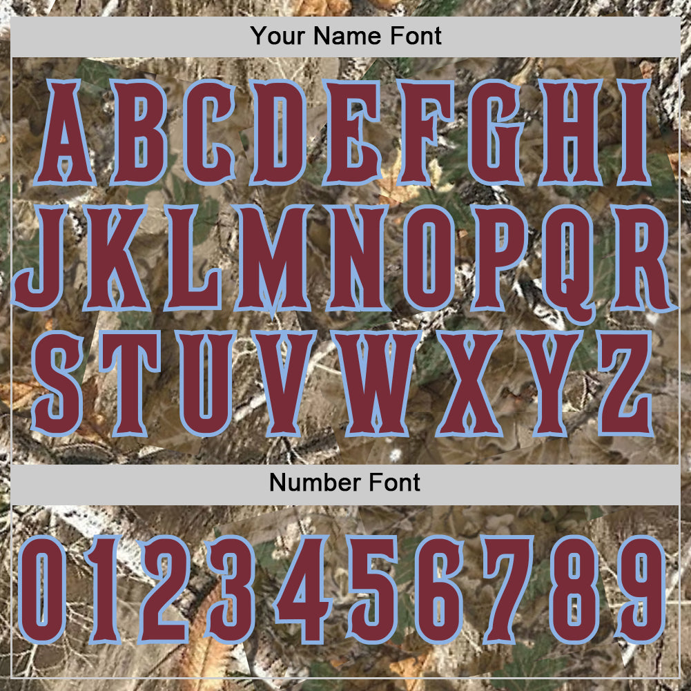 Custom Camo Burgundy-Light Blue Woodland Forest Camouflage Authentic Salute To Service Baseball Jersey view 5