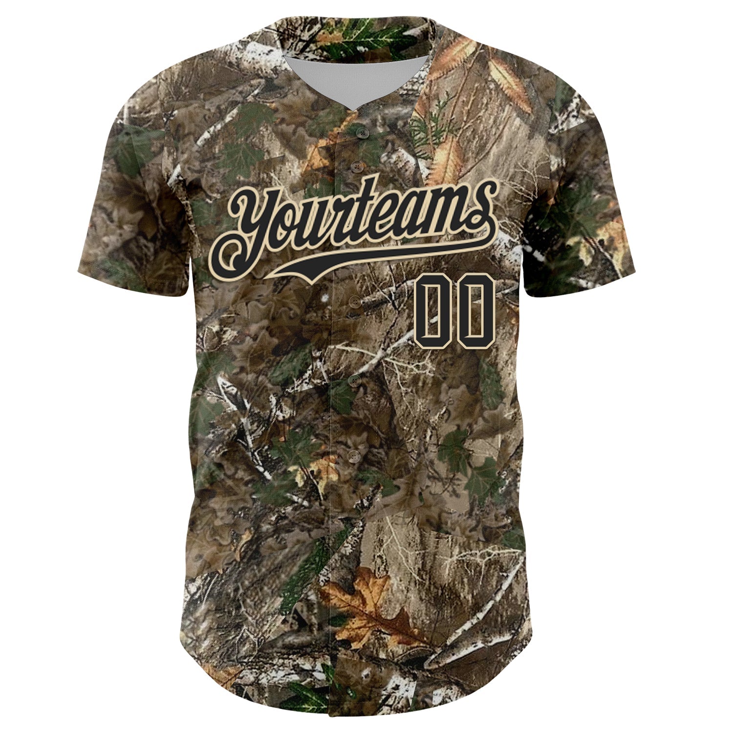 Custom Camo Black-Cream Woodland Forest Camouflage Authentic Salute To Service Baseball Jersey view 2