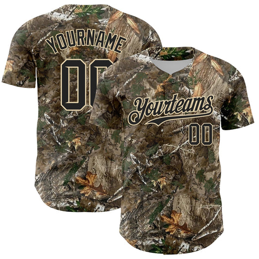 Custom Camo Black-Cream Woodland Forest Camouflage Authentic Salute To Service Baseball Jersey - Main View