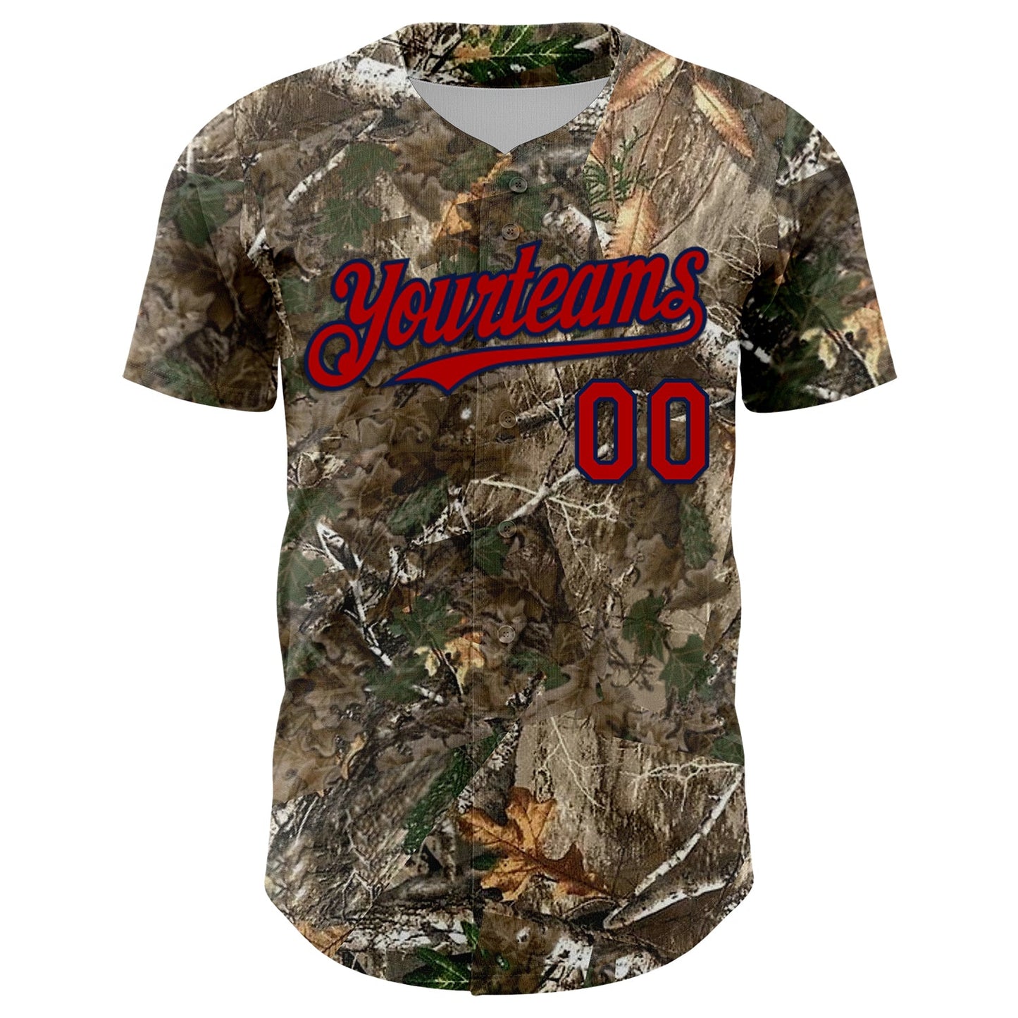 Custom Camo Red-Navy Woodland Forest Camouflage Authentic Salute To Service Baseball Jersey view 2