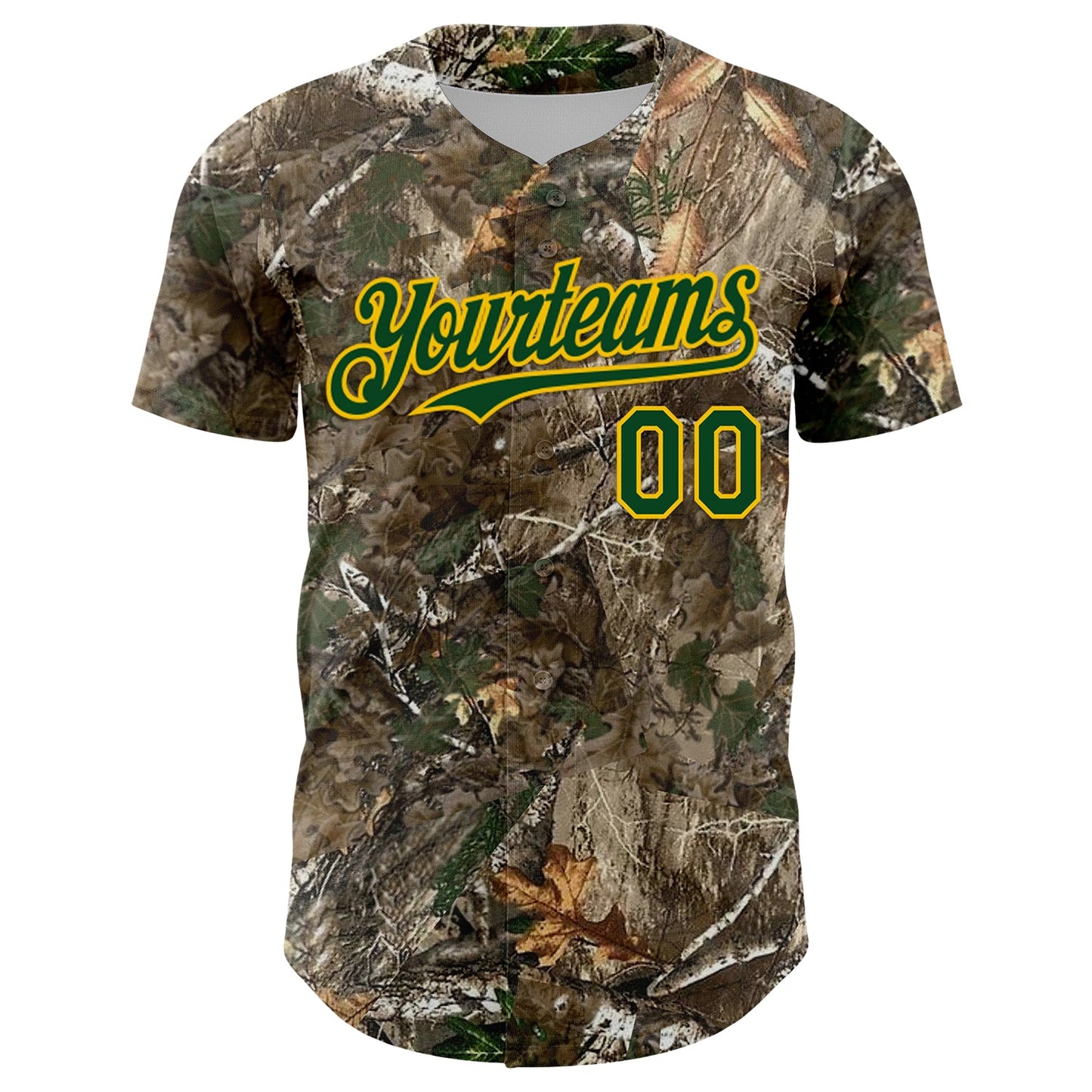 Custom Camo Green-Yellow Woodland Forest Camouflage Authentic Salute To Service Baseball Jersey view 2