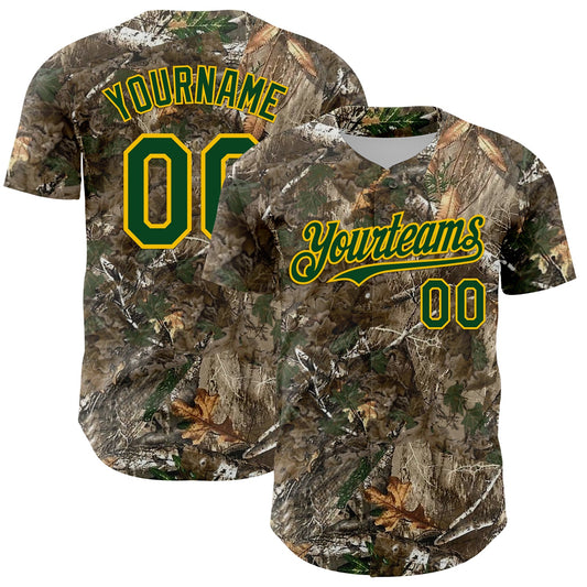 Custom Camo Green-Yellow Woodland Forest Camouflage Authentic Salute To Service Baseball Jersey - Main View