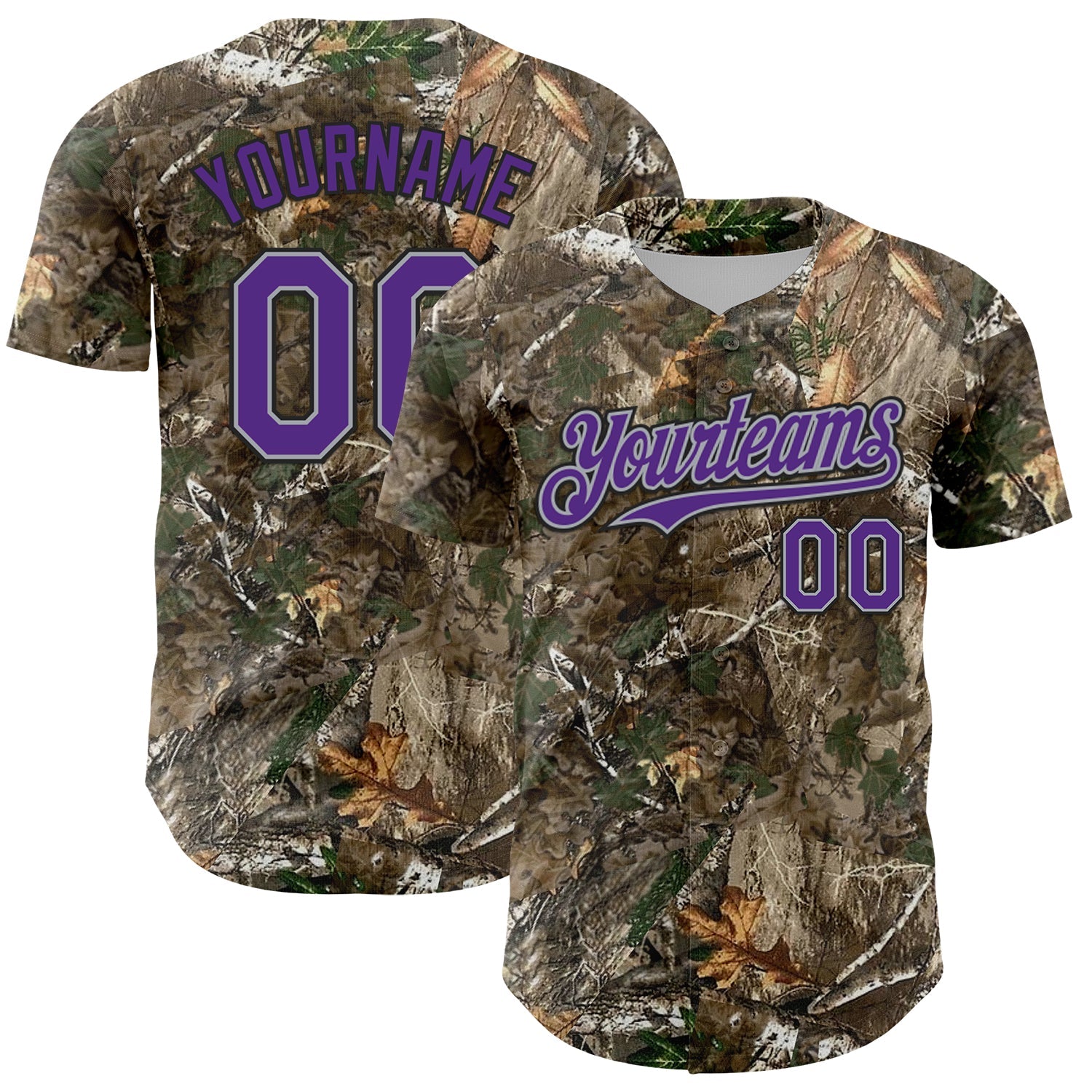 Custom Camo Purple Gray-Black Woodland Forest Camouflage Authentic Salute To Service Baseball Jersey - Main View