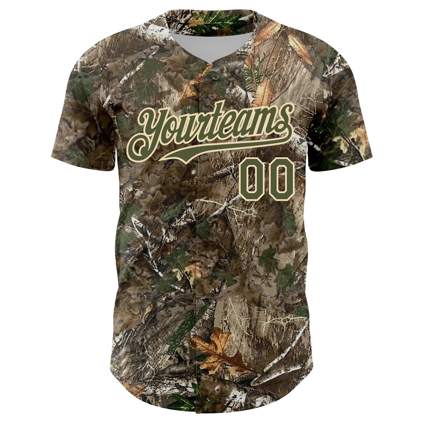 Custom Camo Olive-Cream Woodland Forest Camouflage Authentic Salute To Service Baseball Jersey view 2