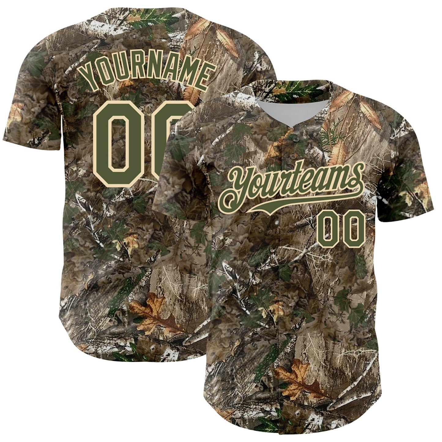 Custom Camo Olive-Cream Woodland Forest Camouflage Authentic Salute To Service Baseball Jersey - Main View
