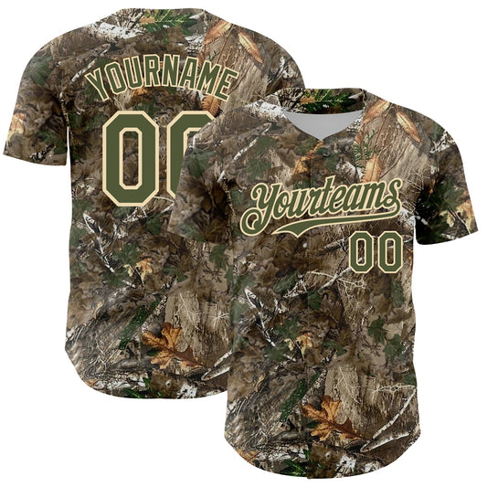 Custom Camo Olive-Cream Woodland Forest Camouflage Authentic Salute To Service Baseball Jersey - Main View