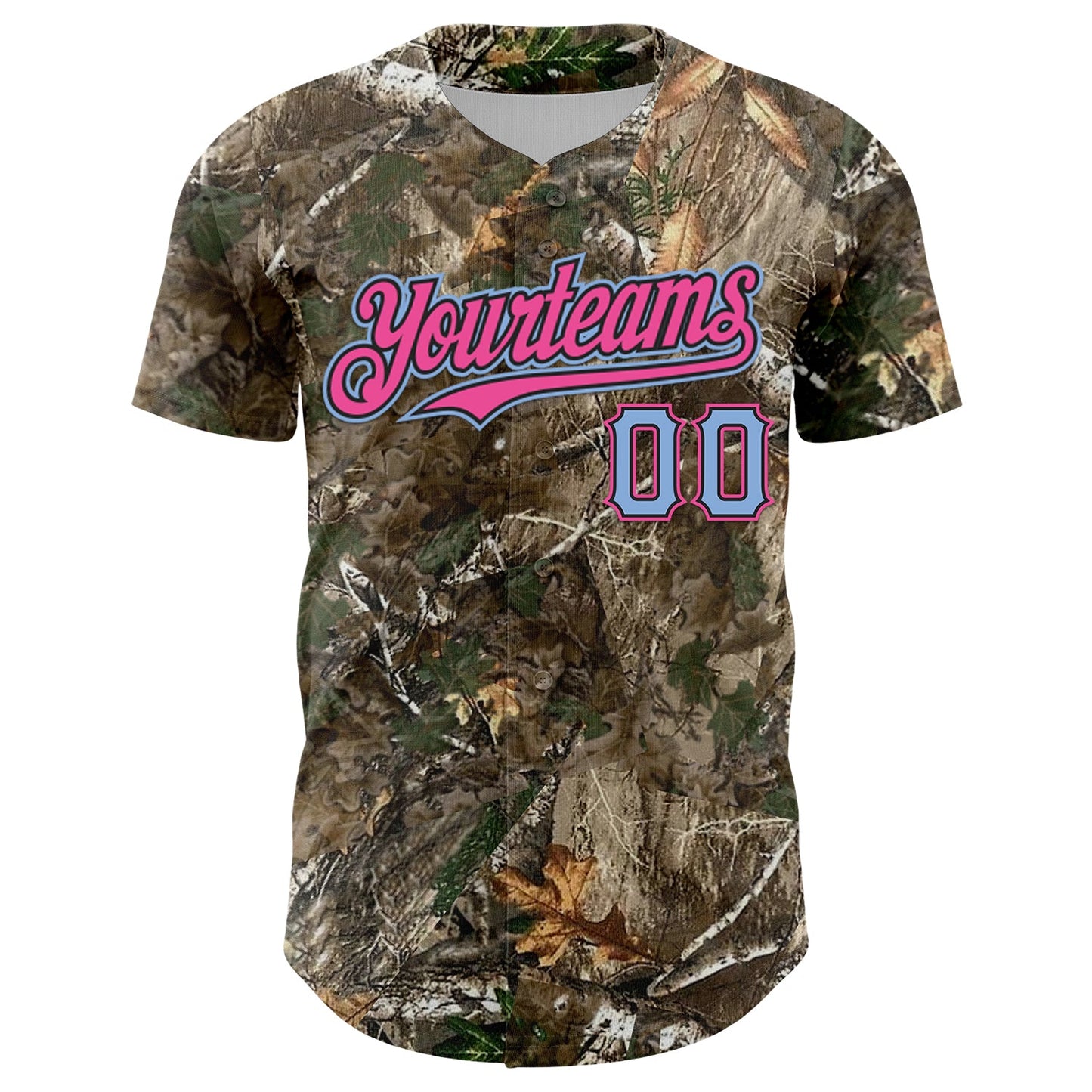 Custom Camo Light Blue Black-Pink Woodland Forest Camouflage Authentic Salute To Service Baseball Jersey view 2