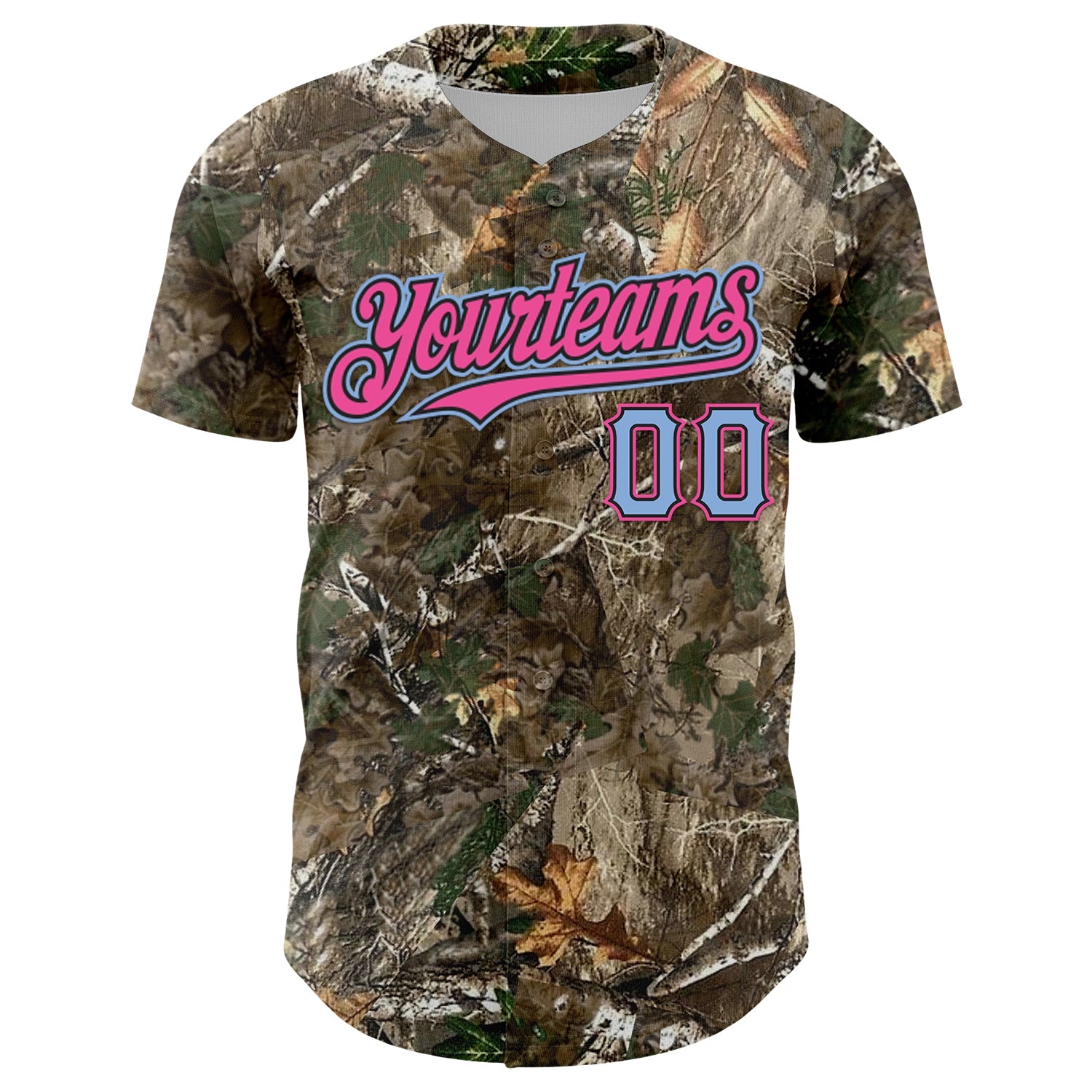 Custom Camo Light Blue Black-Pink Woodland Forest Camouflage Authentic Salute To Service Baseball Jersey view 2