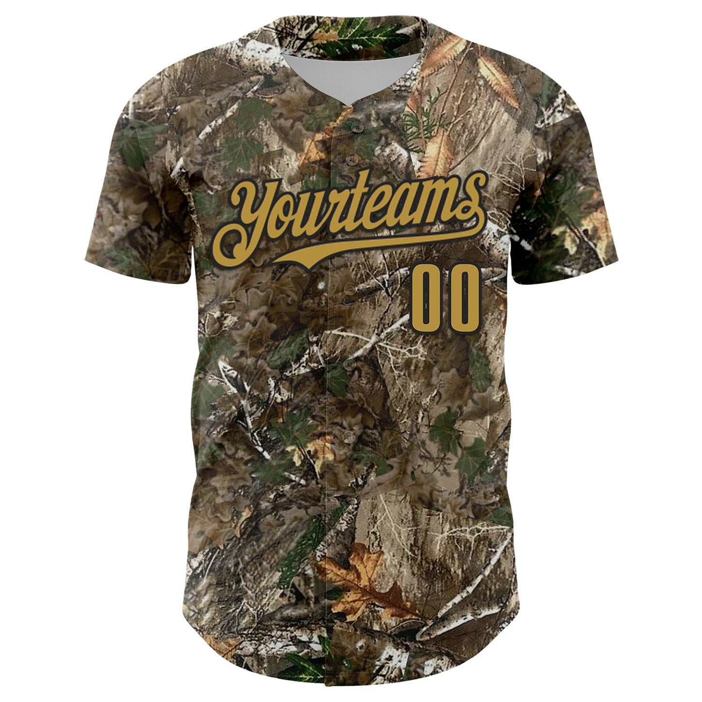 Custom Camo Old Gold-Black Woodland Forest Camouflage Authentic Salute To Service Baseball Jersey view 2
