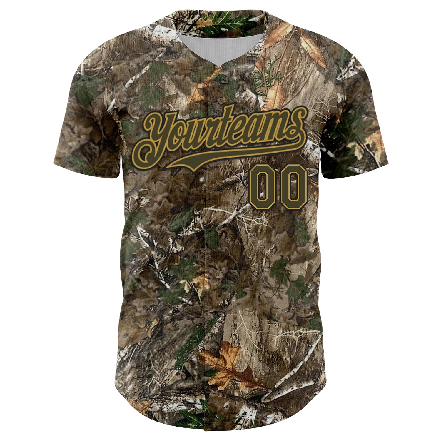 Custom Camo Olive Old Gold-Black Woodland Forest Camouflage Authentic Salute To Service Baseball Jersey view 2