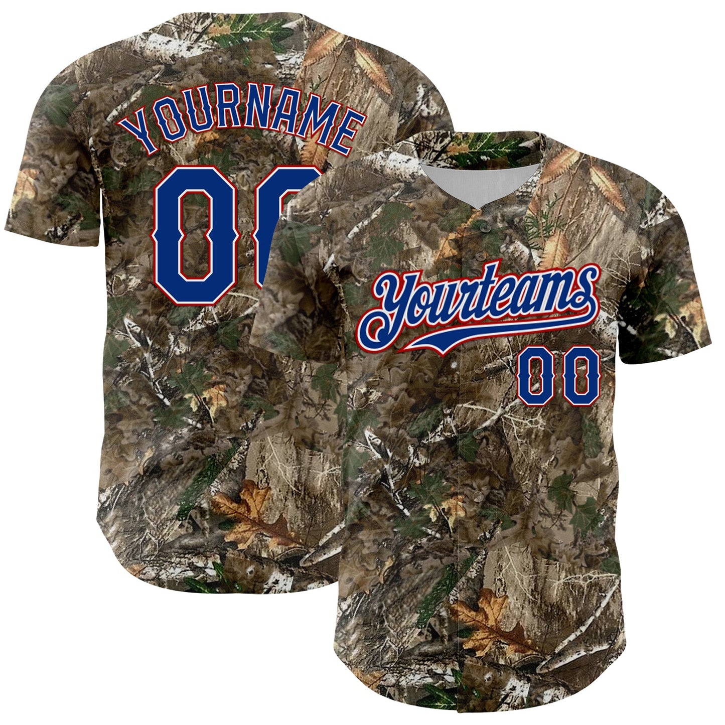 Custom Camo Royal White-Red Woodland Forest Camouflage Authentic Salute To Service Baseball Jersey - Main View