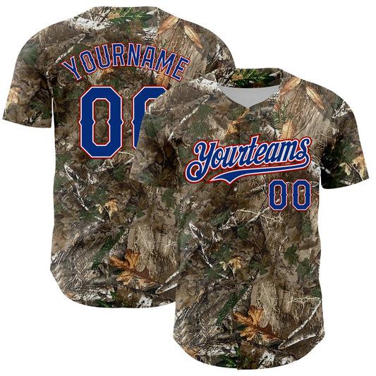 Custom Camo Royal White-Red Woodland Forest Camouflage Authentic Salute To Service Baseball Jersey - Main View