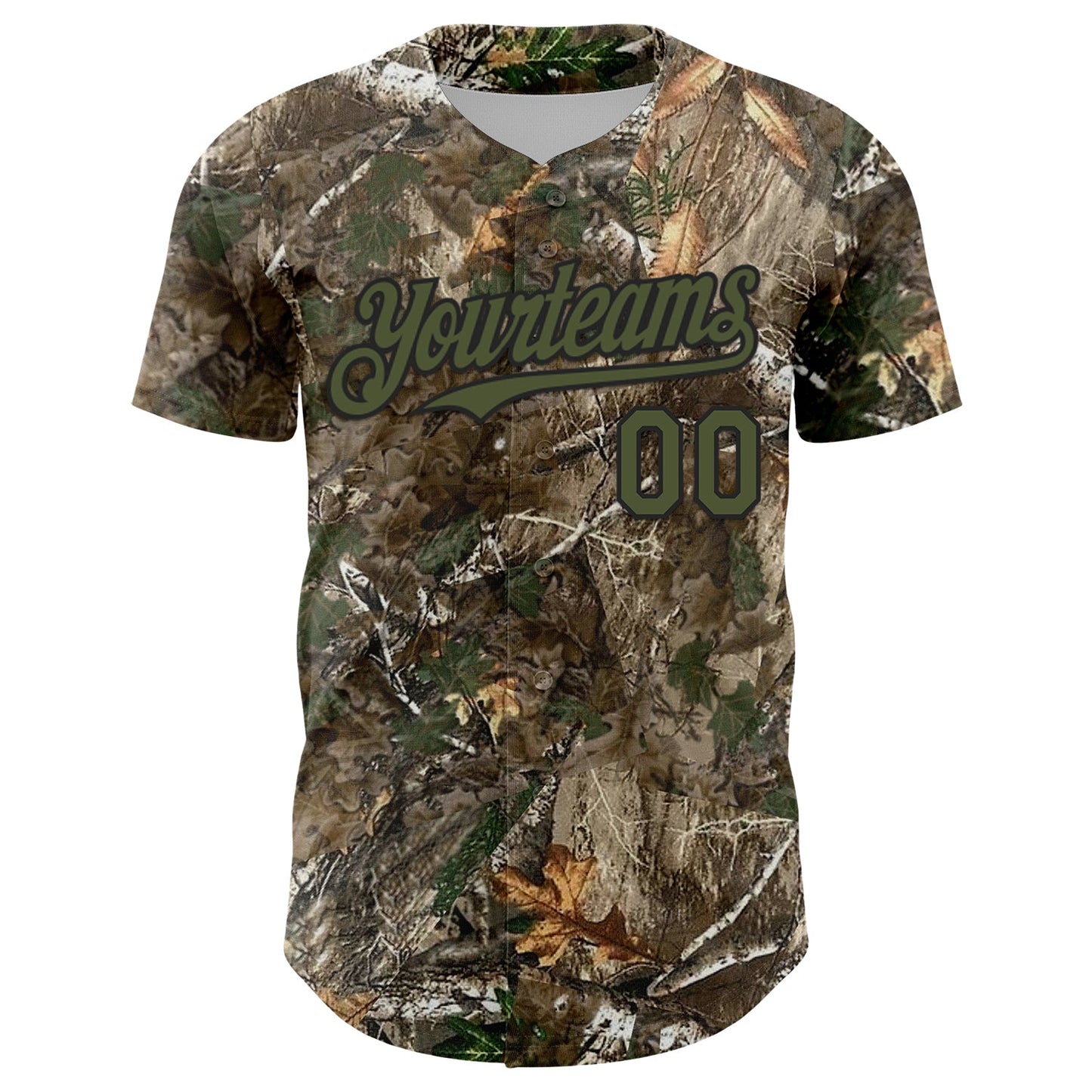 Custom Camo Olive-Black Woodland Forest Camouflage Authentic Salute To Service Baseball Jersey view 2