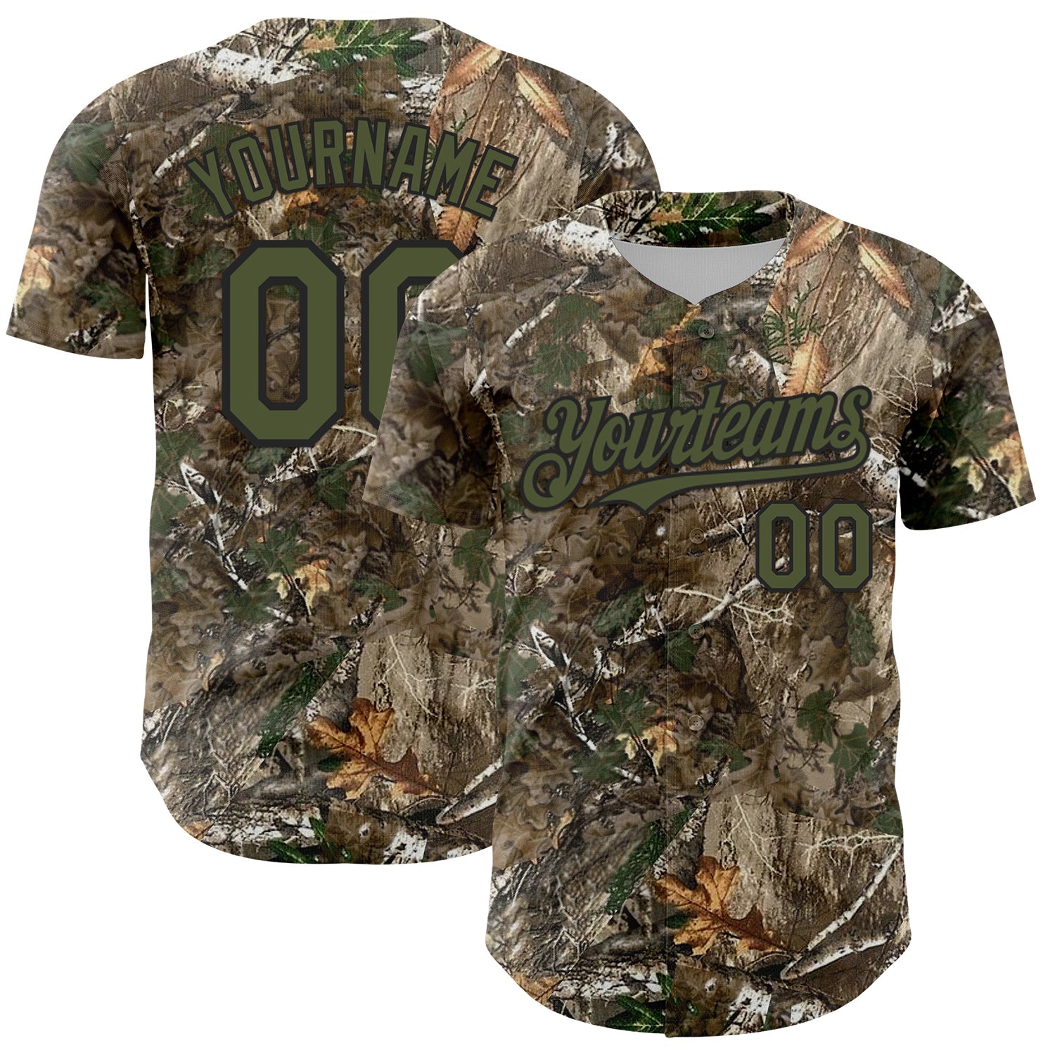 Custom Camo Olive-Black Woodland Forest Camouflage Authentic Salute To Service Baseball Jersey - Main View