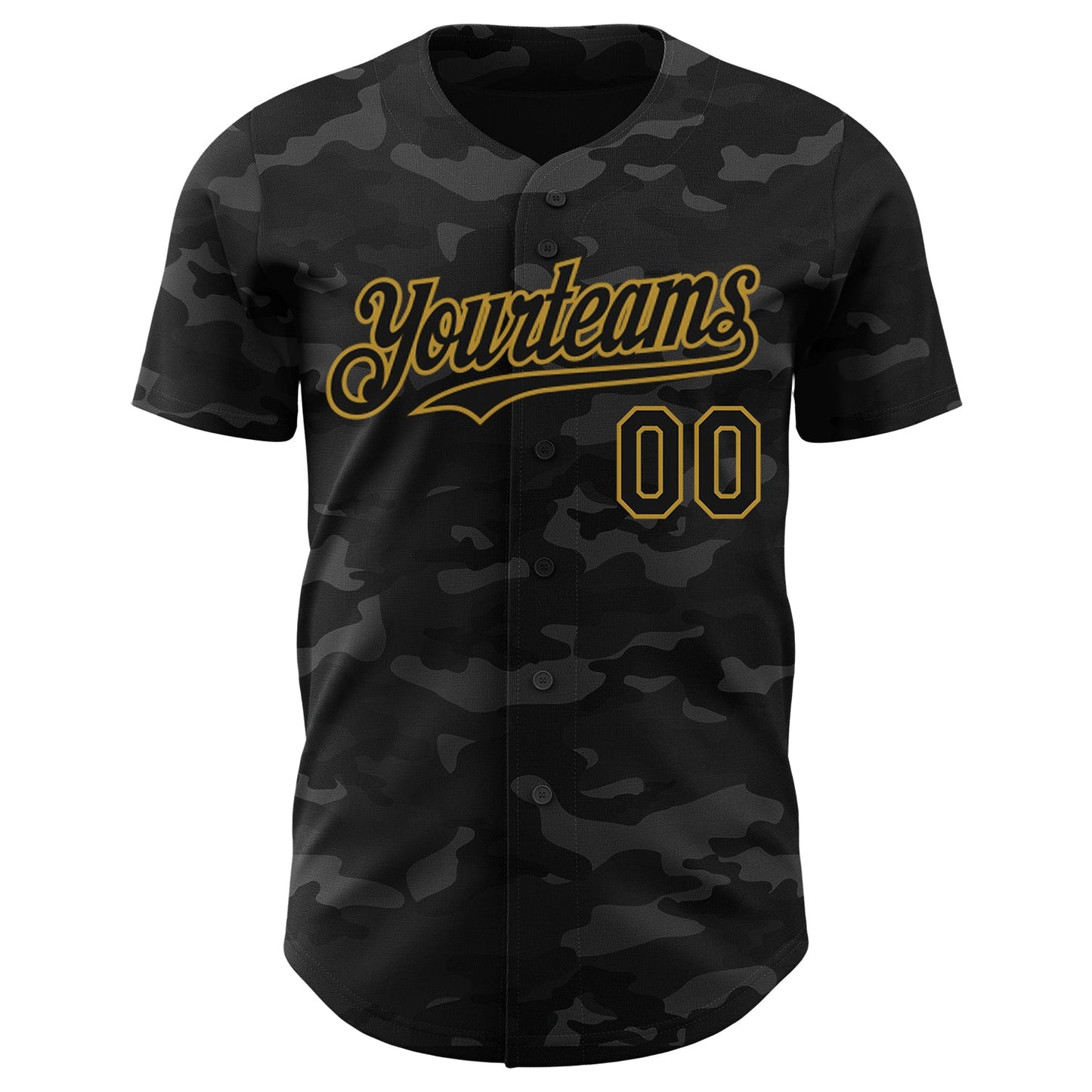 Custom Camo Black-Old Gold Dark Camouflage Tactical Style Authentic Salute To Service Baseball Jersey view 2