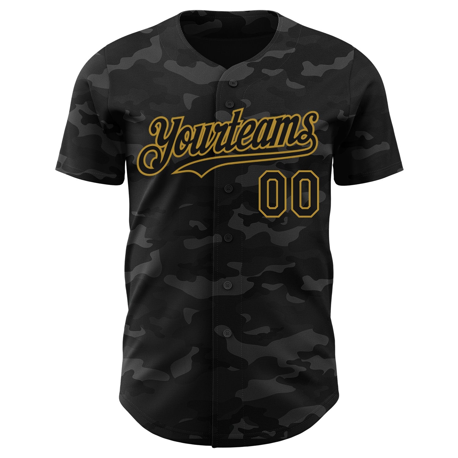 Custom Camo Black-Old Gold Dark Camouflage Tactical Style Authentic Salute To Service Baseball Jersey view 2