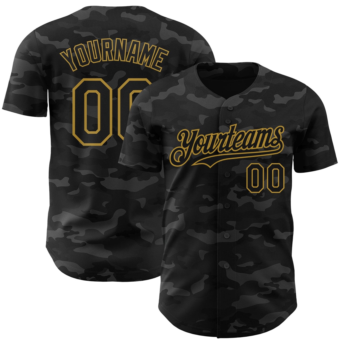 Custom Camo Black-Old Gold Dark Camouflage Tactical Style Authentic Salute To Service Baseball Jersey - Main View