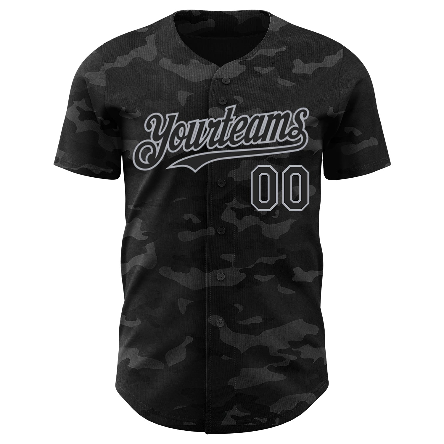 Custom Camo Black-Gray Dark Camouflage Tactical Style Authentic Salute To Service Baseball Jersey view 2